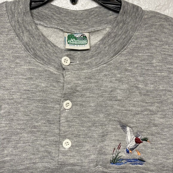 Vintage Duck Embroidered 3 Button Front Henley Crewneck Made In USA Men Sz L EUC - Picture 4 of 11